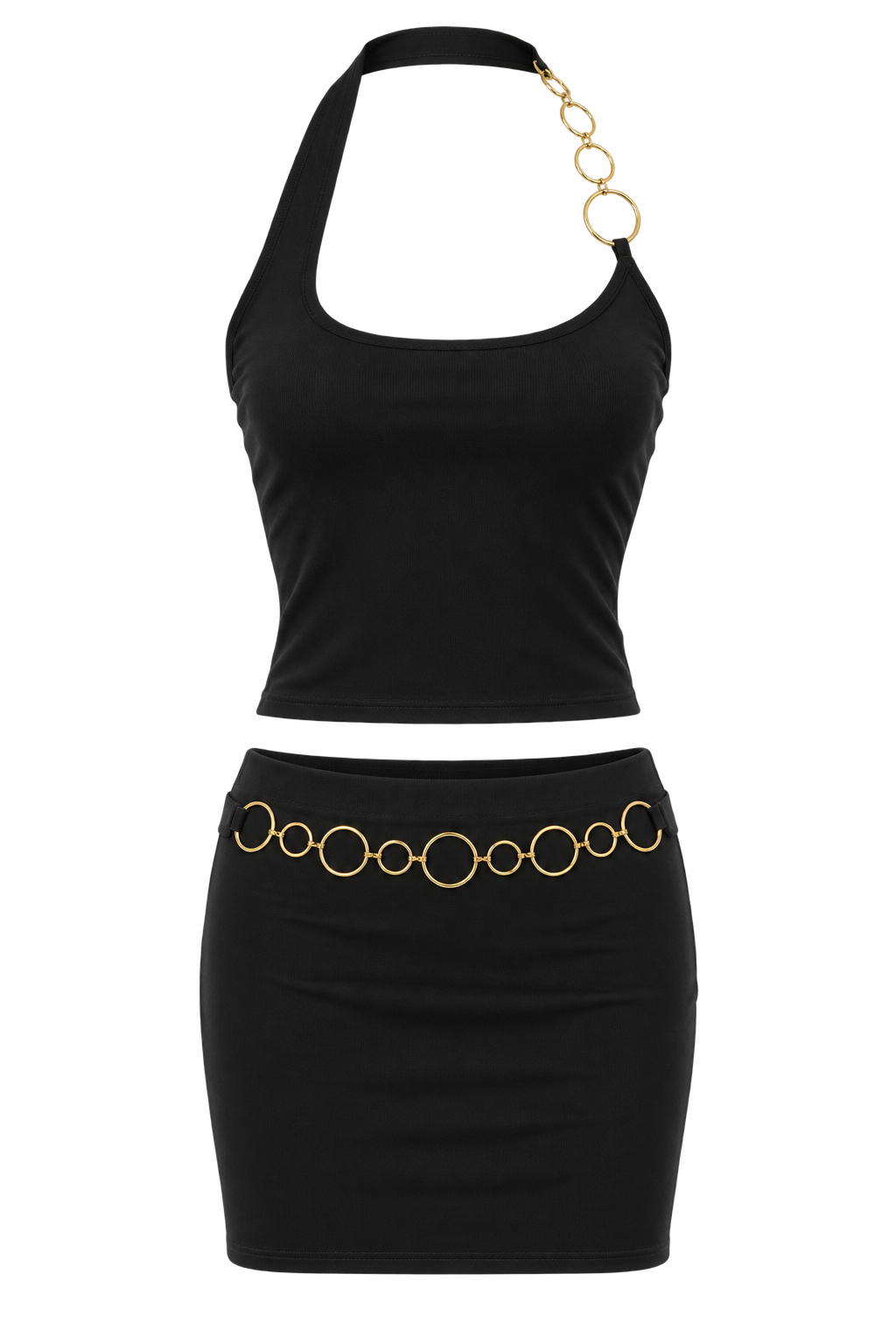 Black Gold Chain Skirt Set