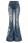 Floral Embroidered Flare Jeans