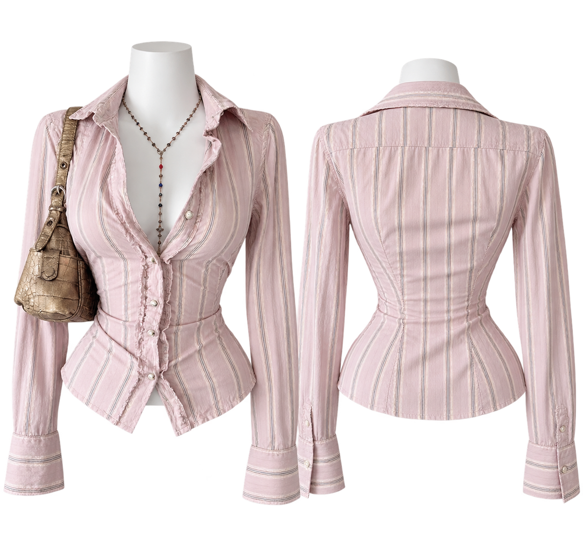 Pink Pinstripe Fitted Blouse