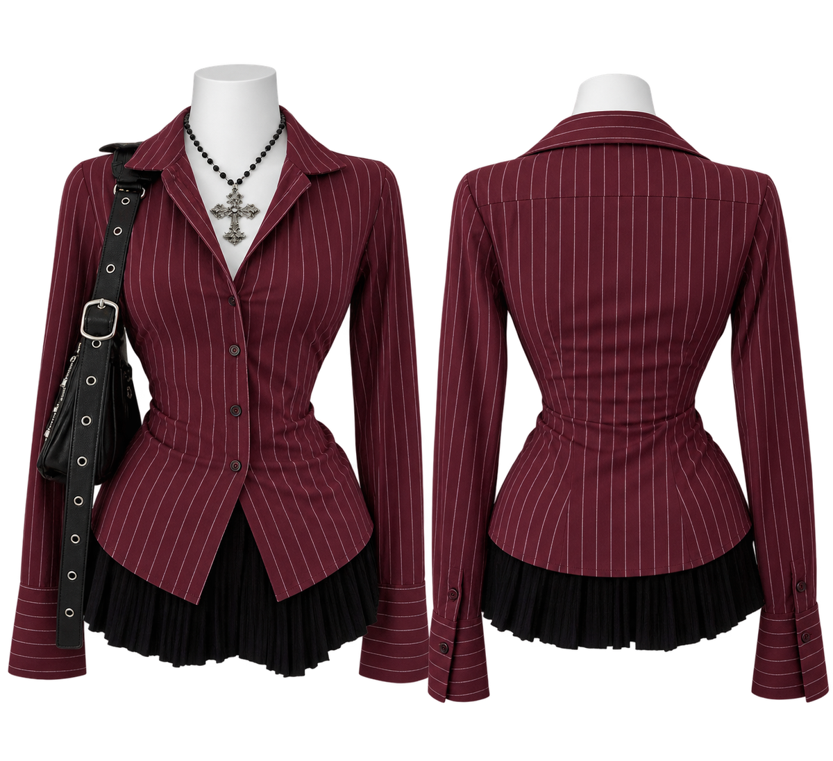 Burgundy Pinstripe Fitted Blazer