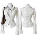 Ivory Striped Fitted Blouse