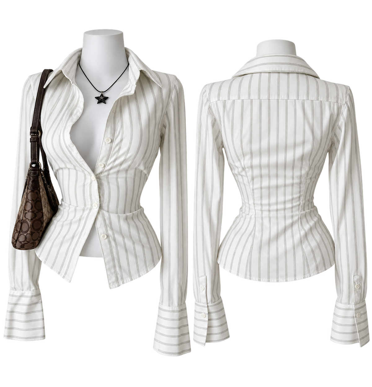 Ivory Striped Fitted Blouse