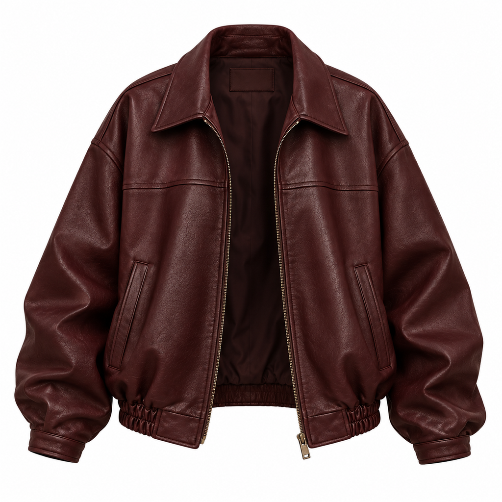 Burgundy Leather Bomber Jacket