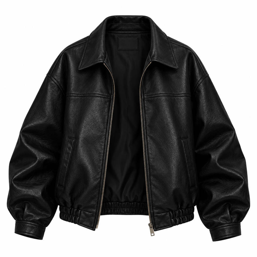 Noir Leather Bomber Jacket