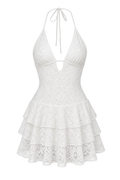 White Lace Ruffle Mini Dress