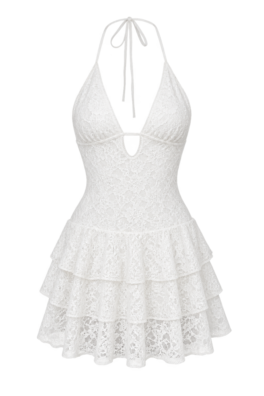 White Lace Ruffle Mini Dress