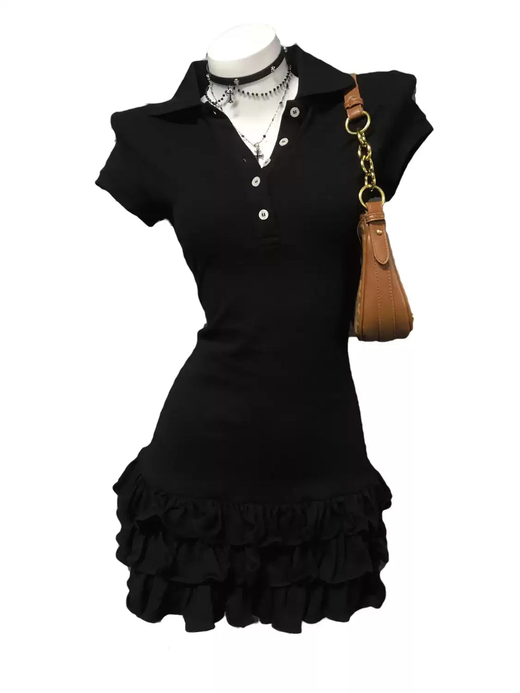 Noir Ruffle Polo Dress