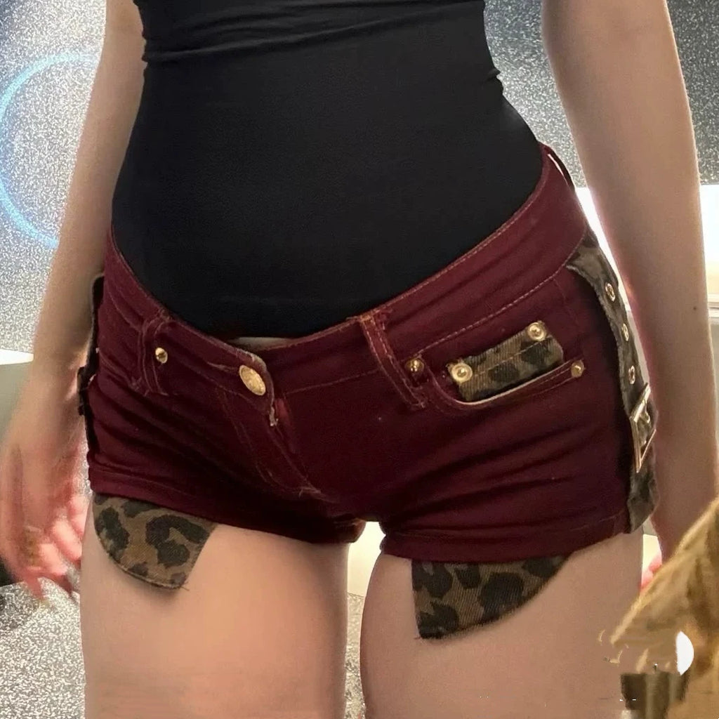 Rise Buckle Denim Shorts