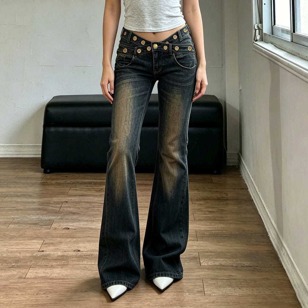 Studded Low Rise Flare Jeans