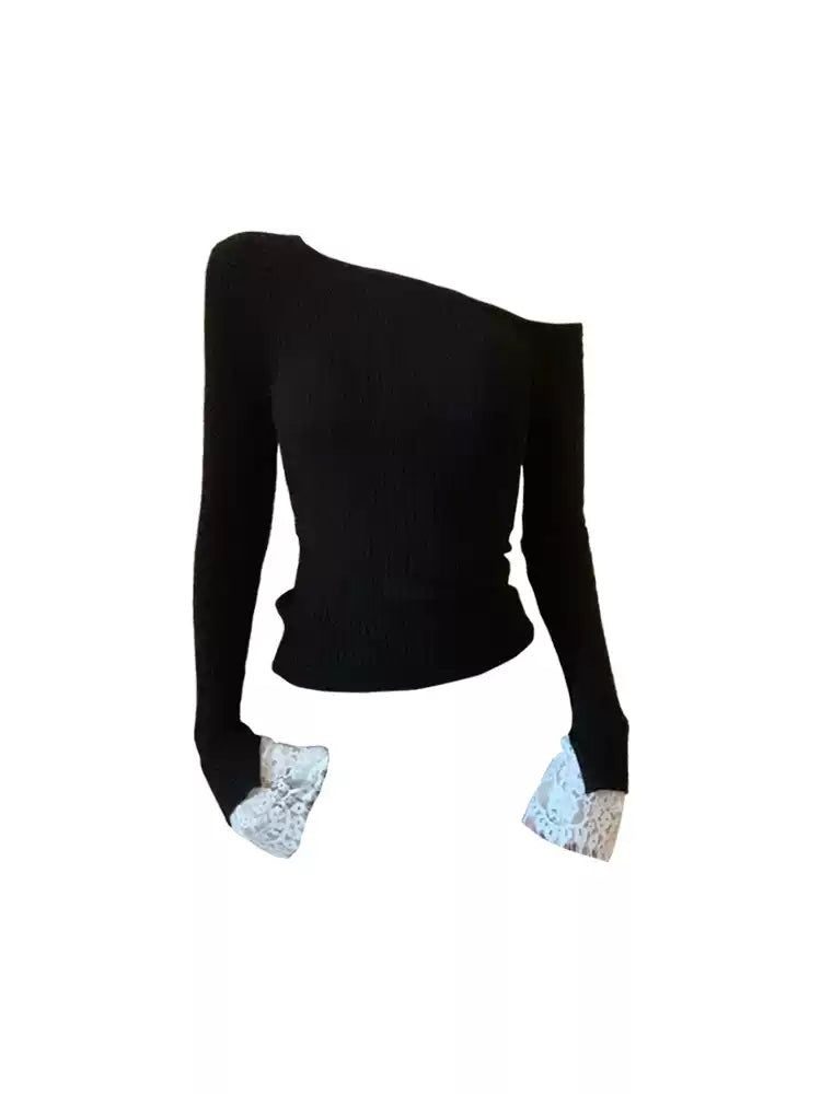 One-Shoulder Lace Cuff Top