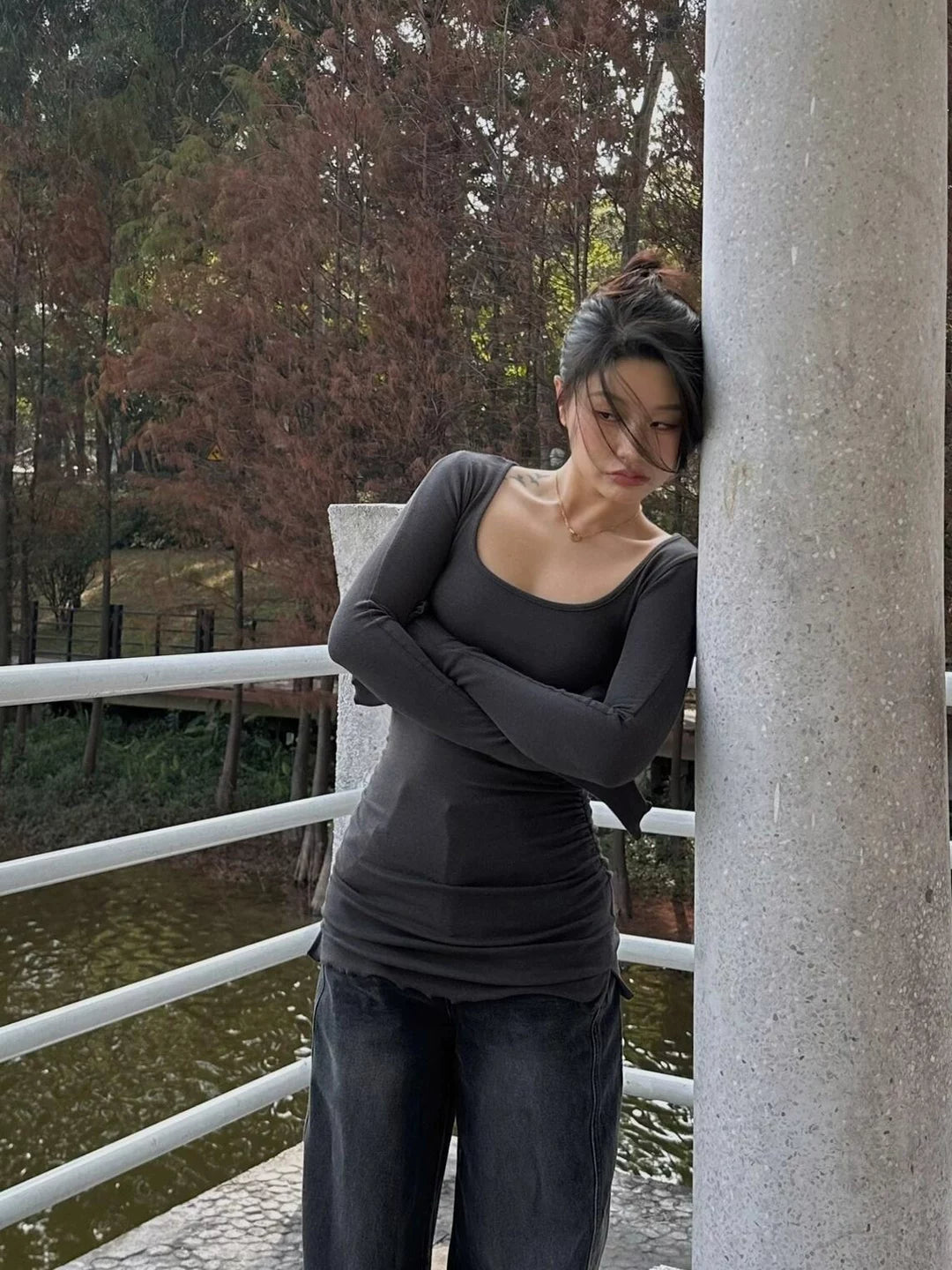 Ruched Bell Long Sleeve Top