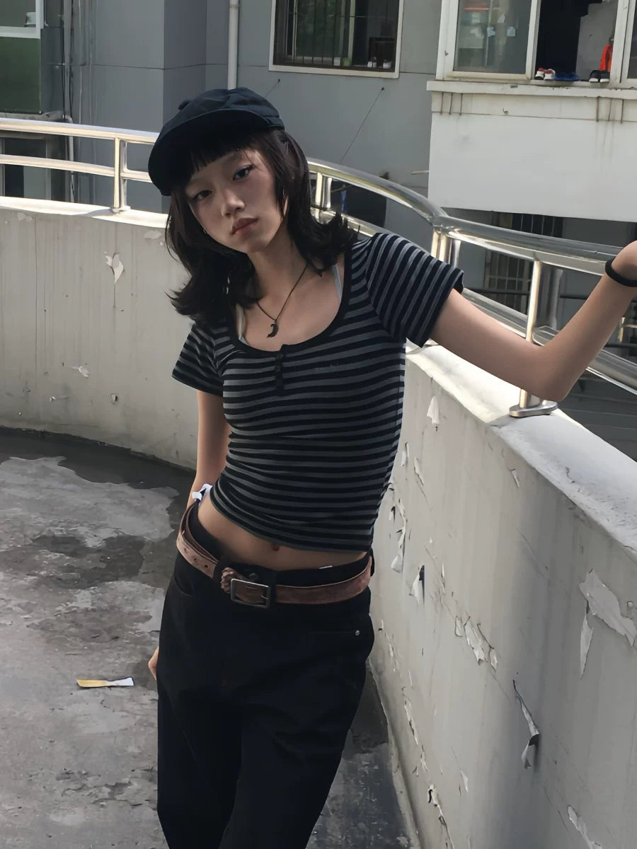 Shadow Stripe Henley Tee