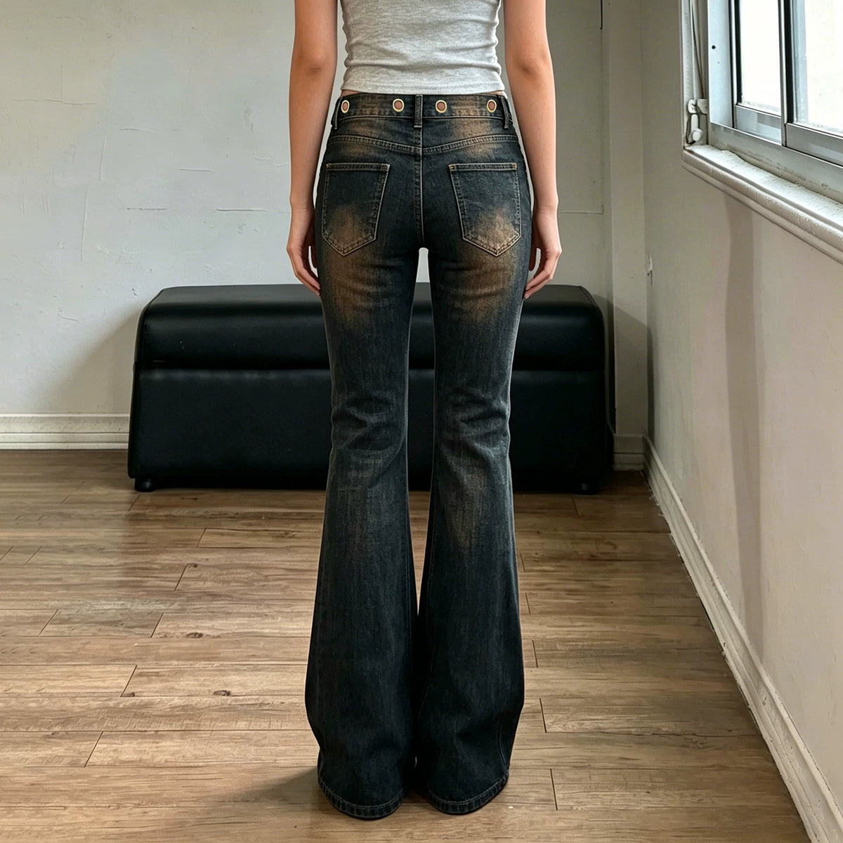 Studded Low Rise Flare Jeans