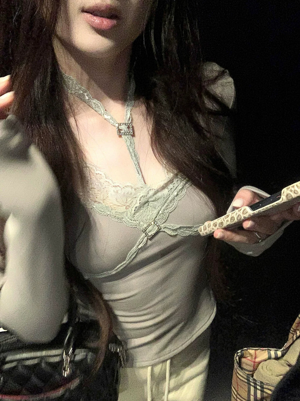 Silver Lace Halter Top
