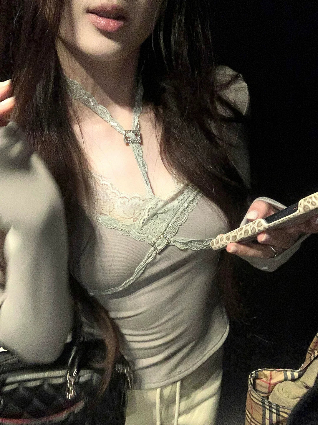 Silver Lace Halter Top