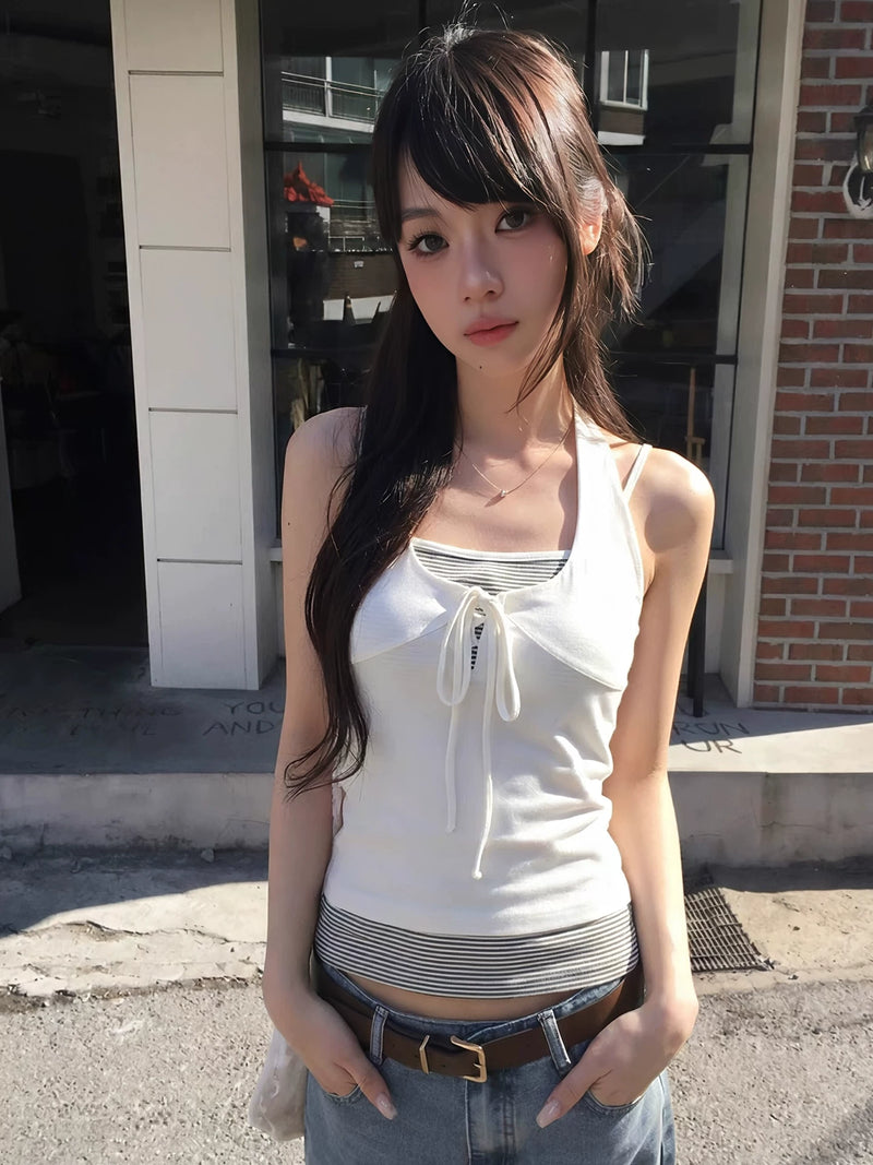Lace Trim Halter Tank Top
