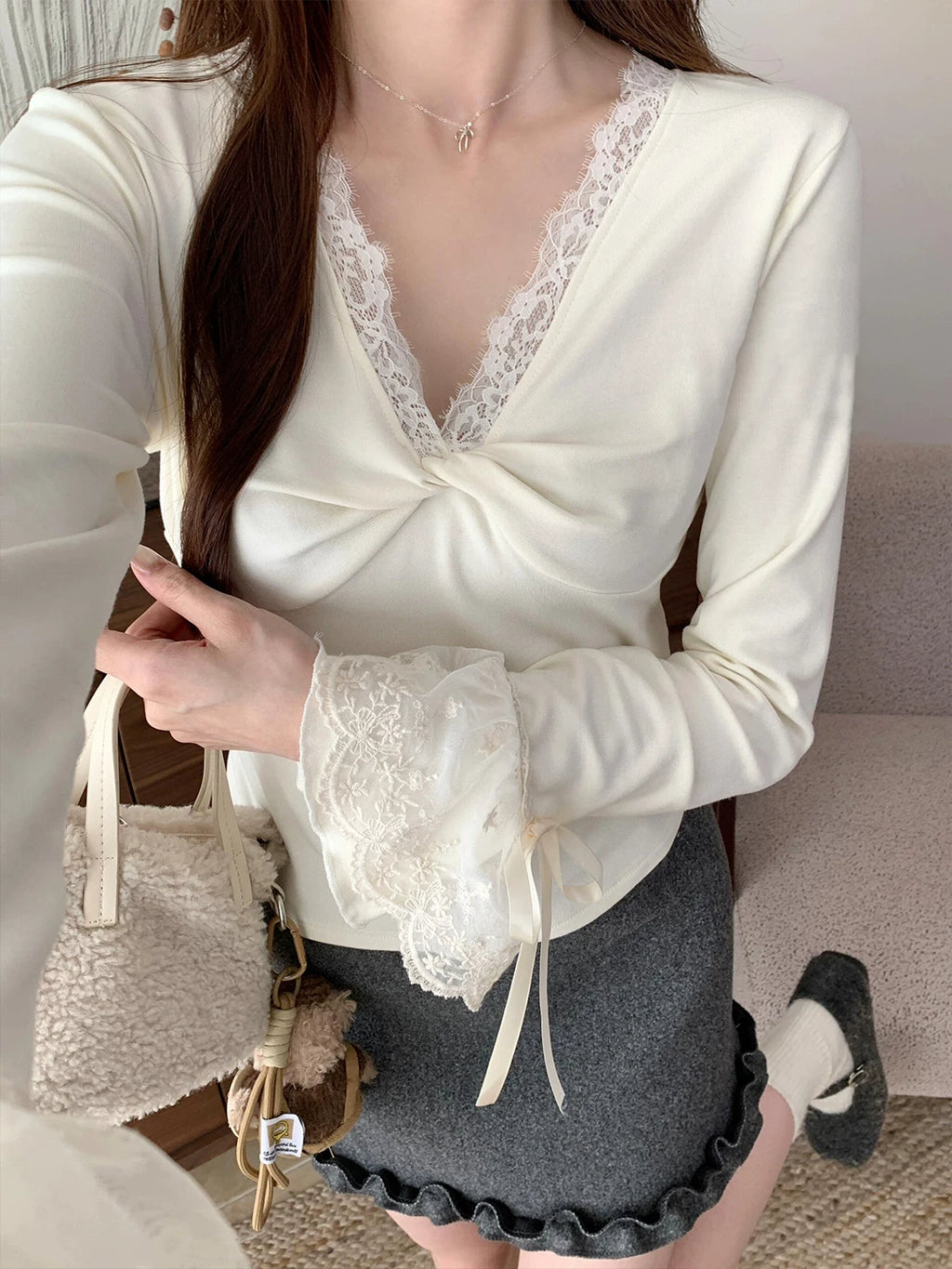 Lace Bell Sleeve Top
