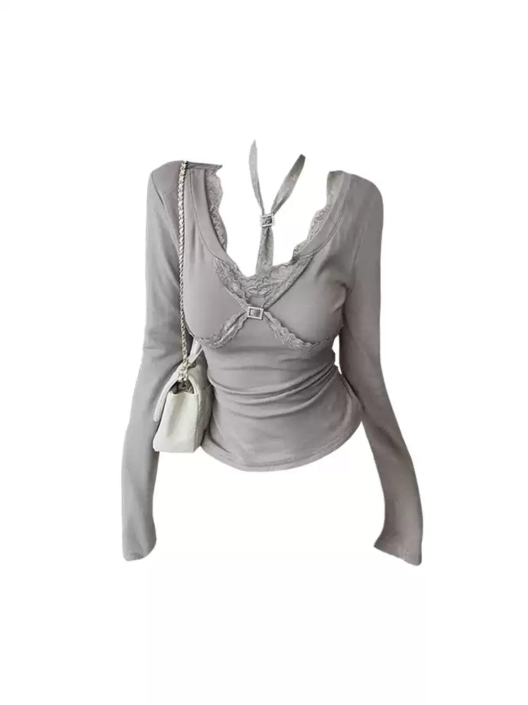 Silver Lace Halter Top