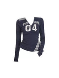 Graphic V Neck Long Sleeve Top