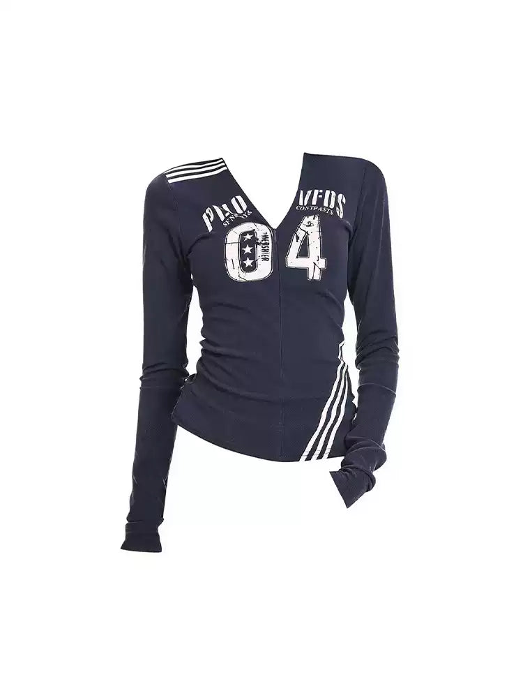 Graphic V Neck Long Sleeve Top
