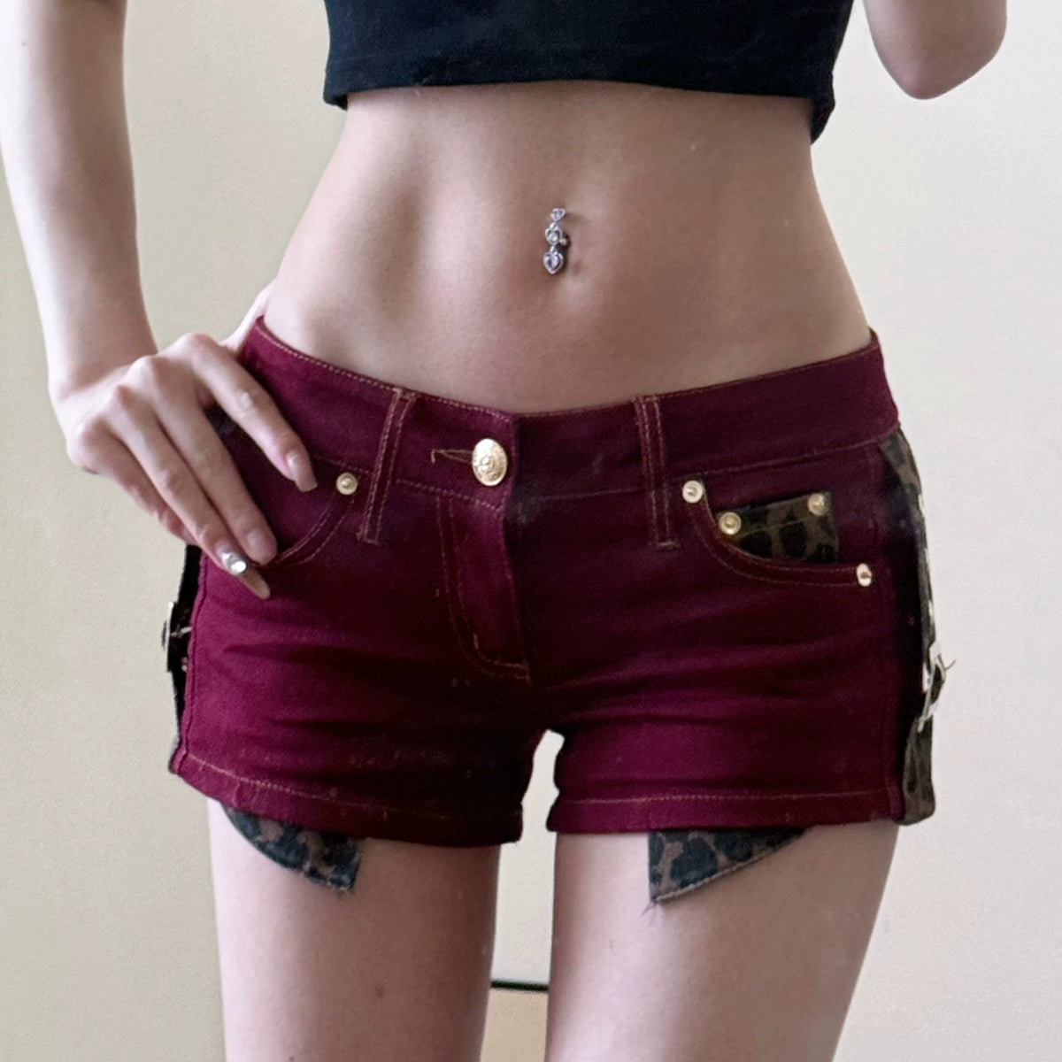 Rise Buckle Denim Shorts