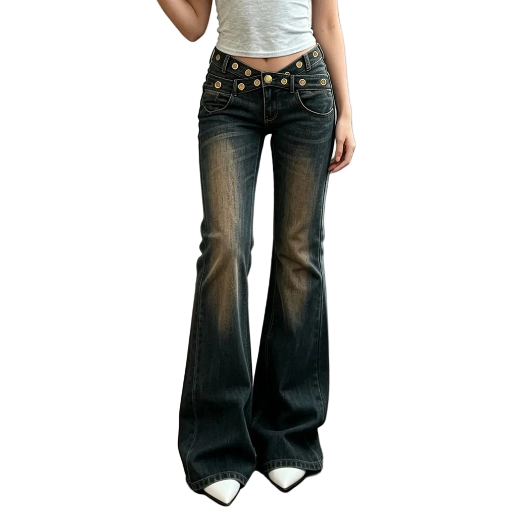 Studded Low Rise Flare Jeans