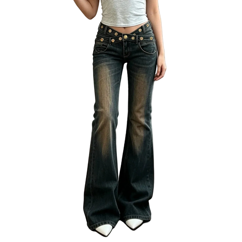 Studded Low Rise Flare Jeans