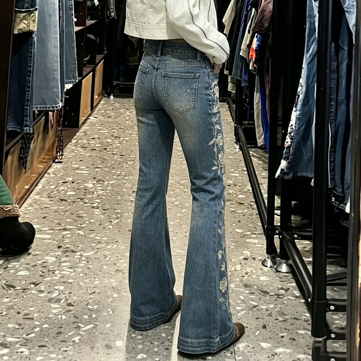 Floral Embroidered Flare Jeans