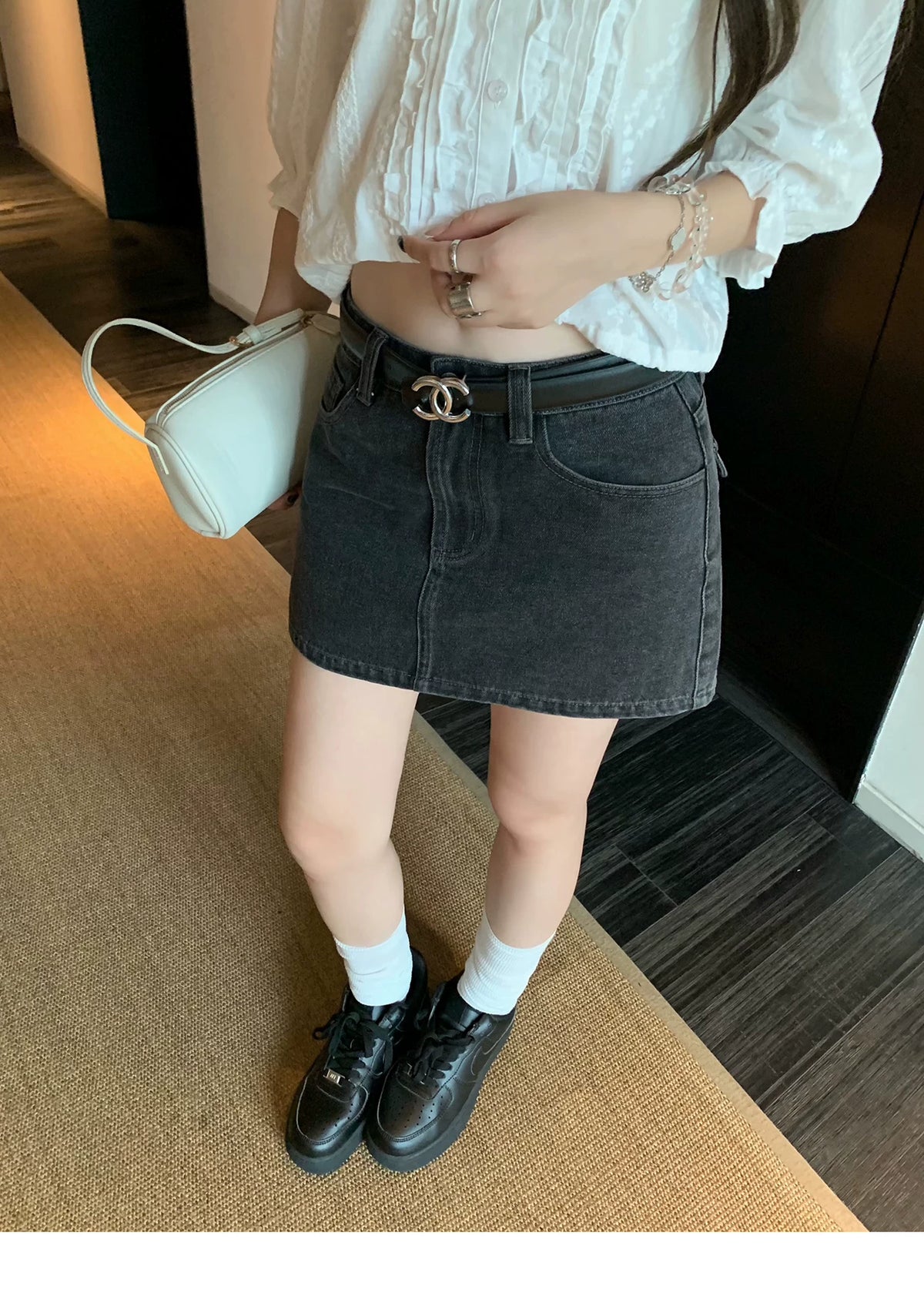 Black Denim Mini Skirt