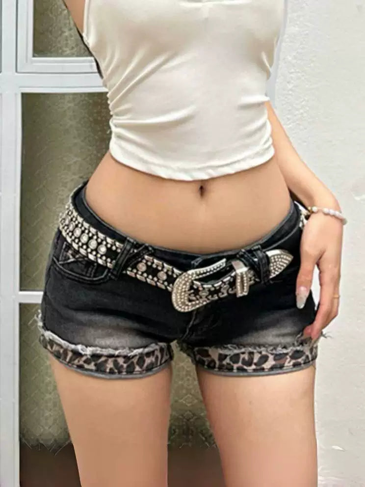 Studded Belt Low Rise Denim Shorts