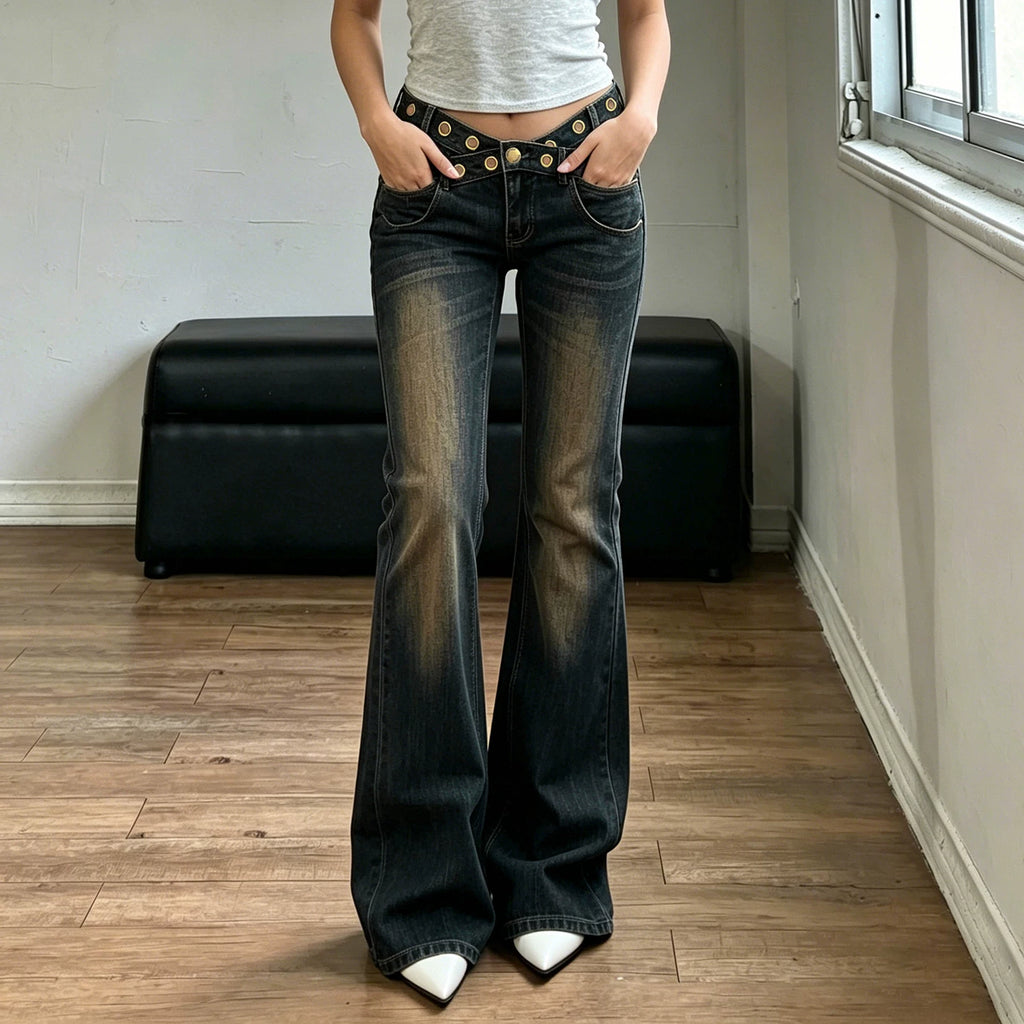 Studded Low Rise Flare Jeans