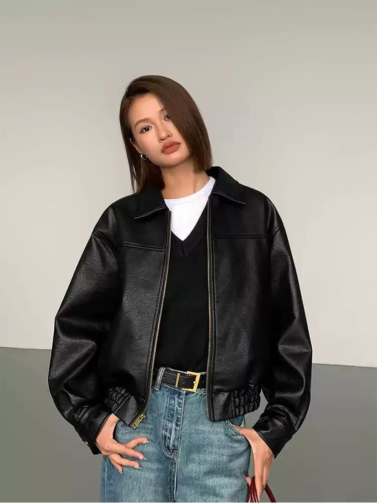 Noir Leather Bomber Jacket