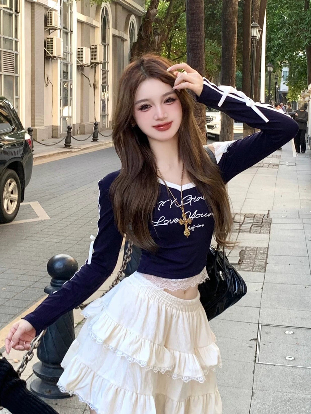 Midnight Varsity Lace Top