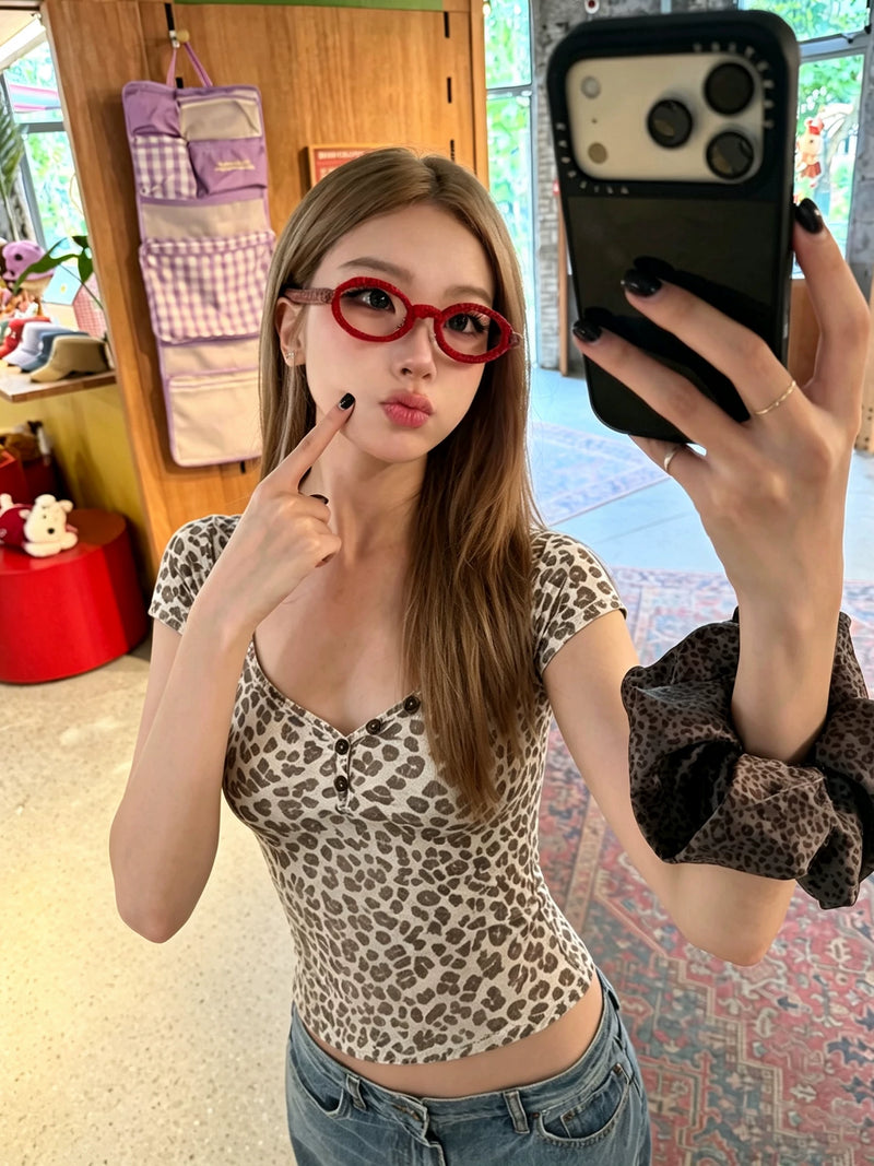 Leopard Henley Baby Tee