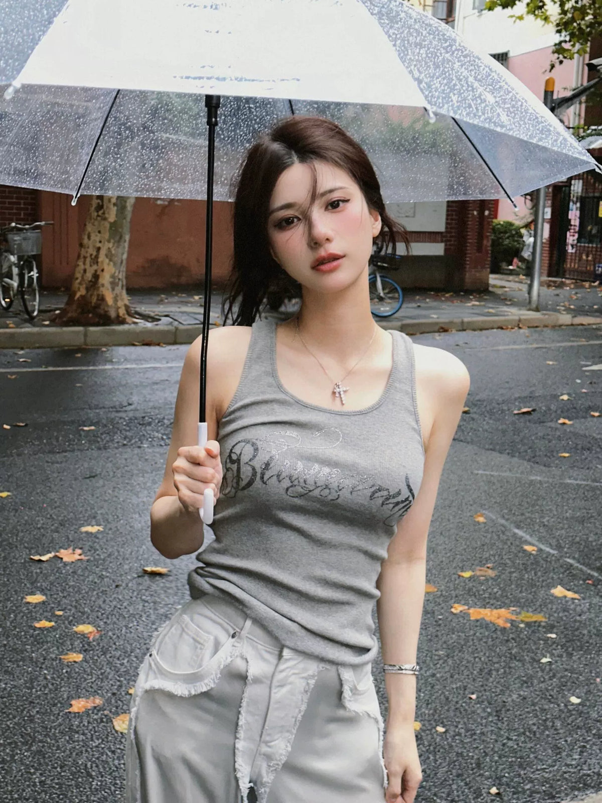 Ruched Graphic Tank Top