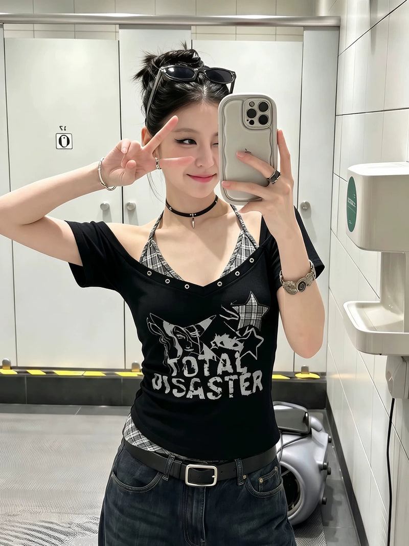 Layered Graphic Off Shoulder Top