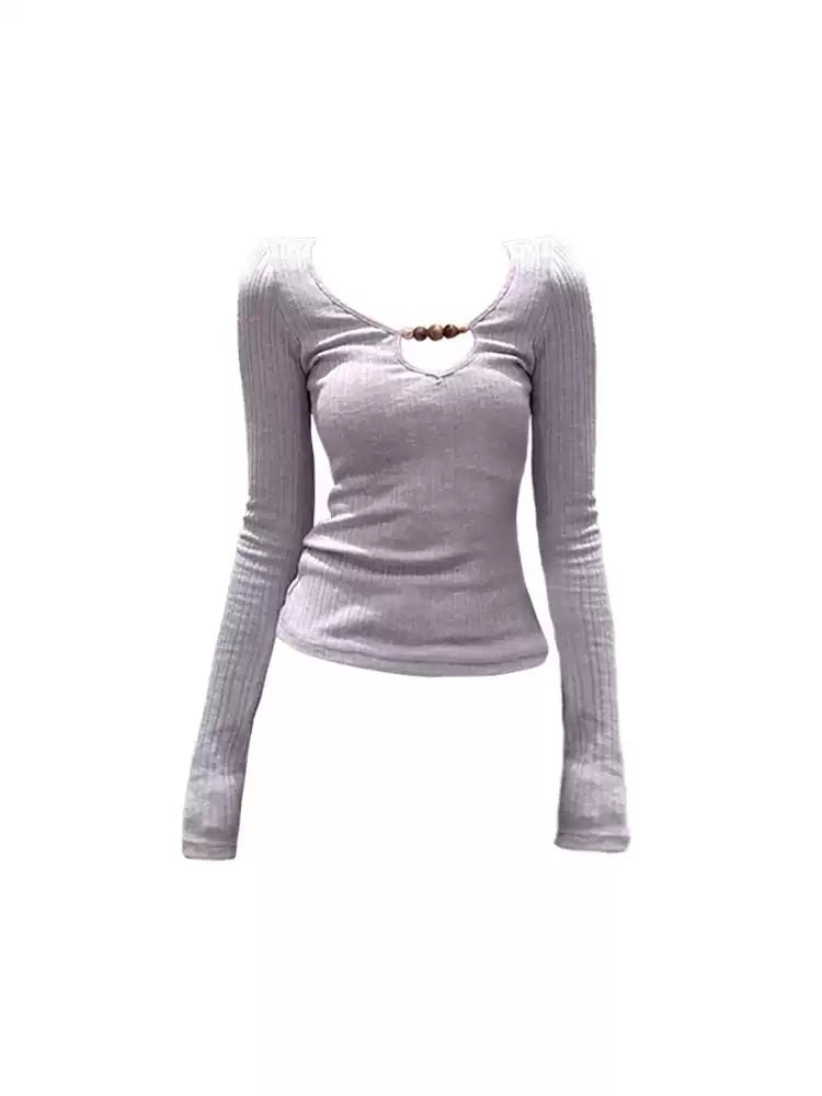 Beaded Keyhole Ribbed Top