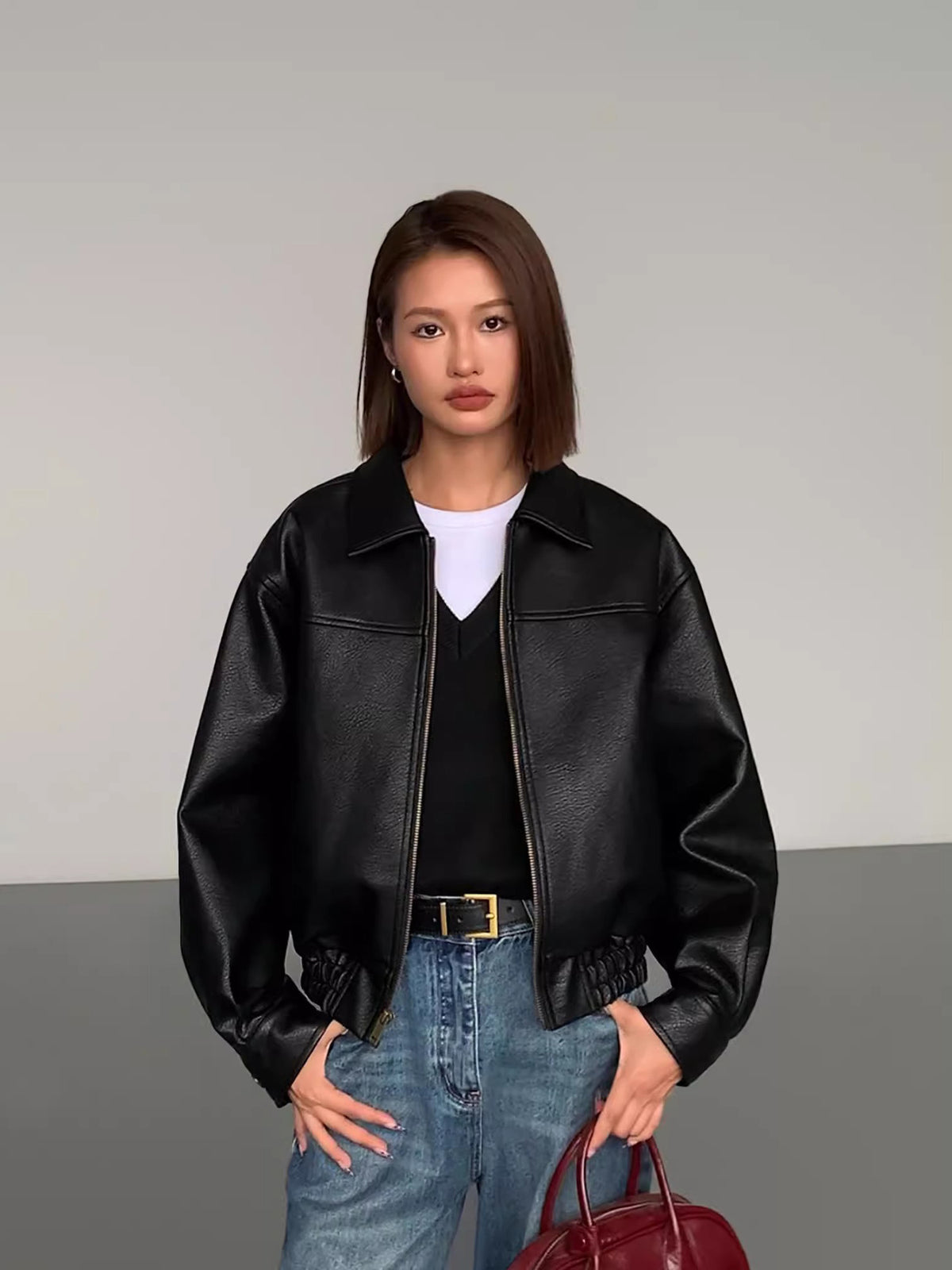 Noir Leather Bomber Jacket