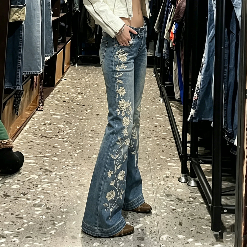 Floral Embroidered Flare Jeans