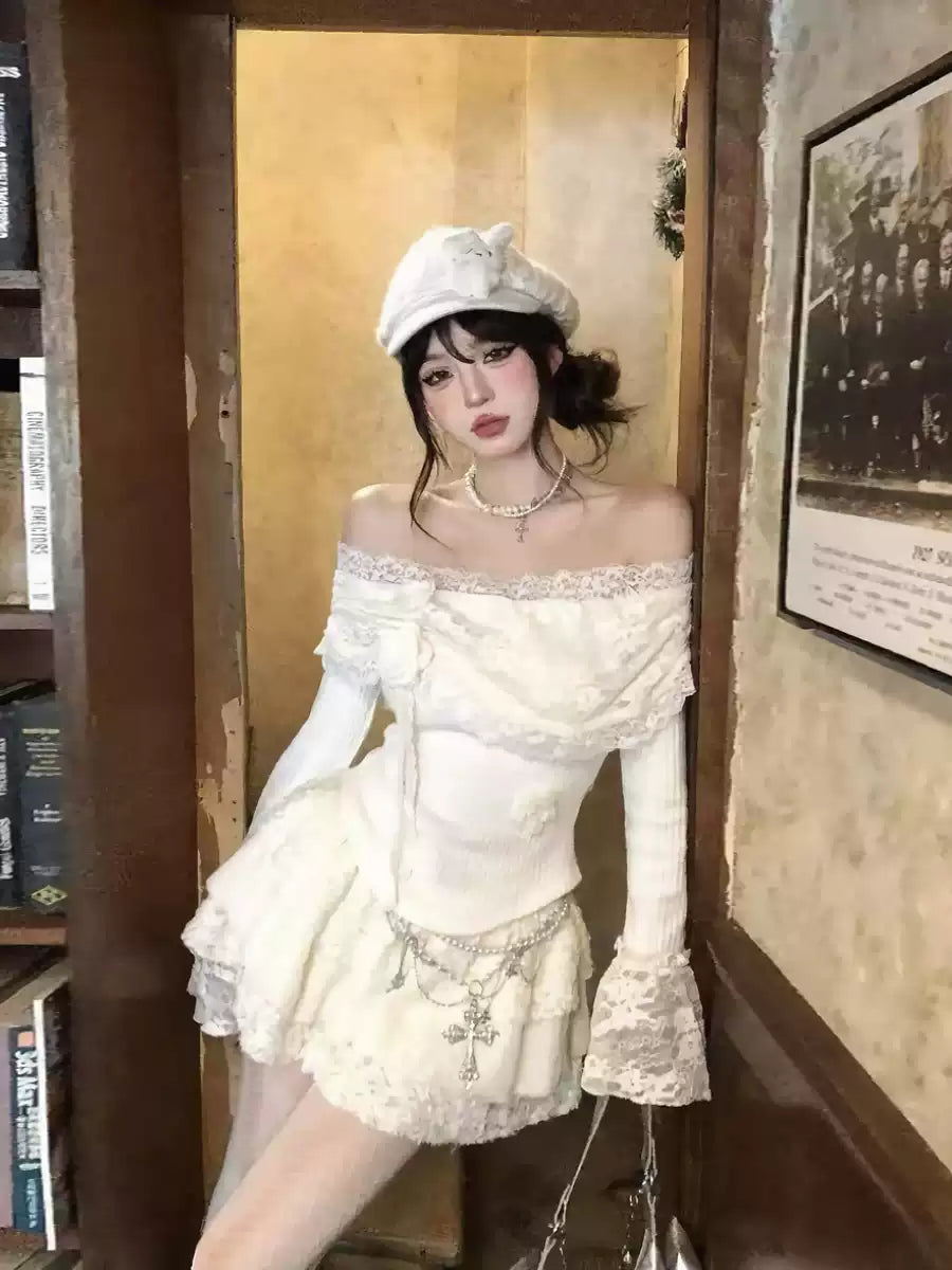 Ivory Lace Bow Set