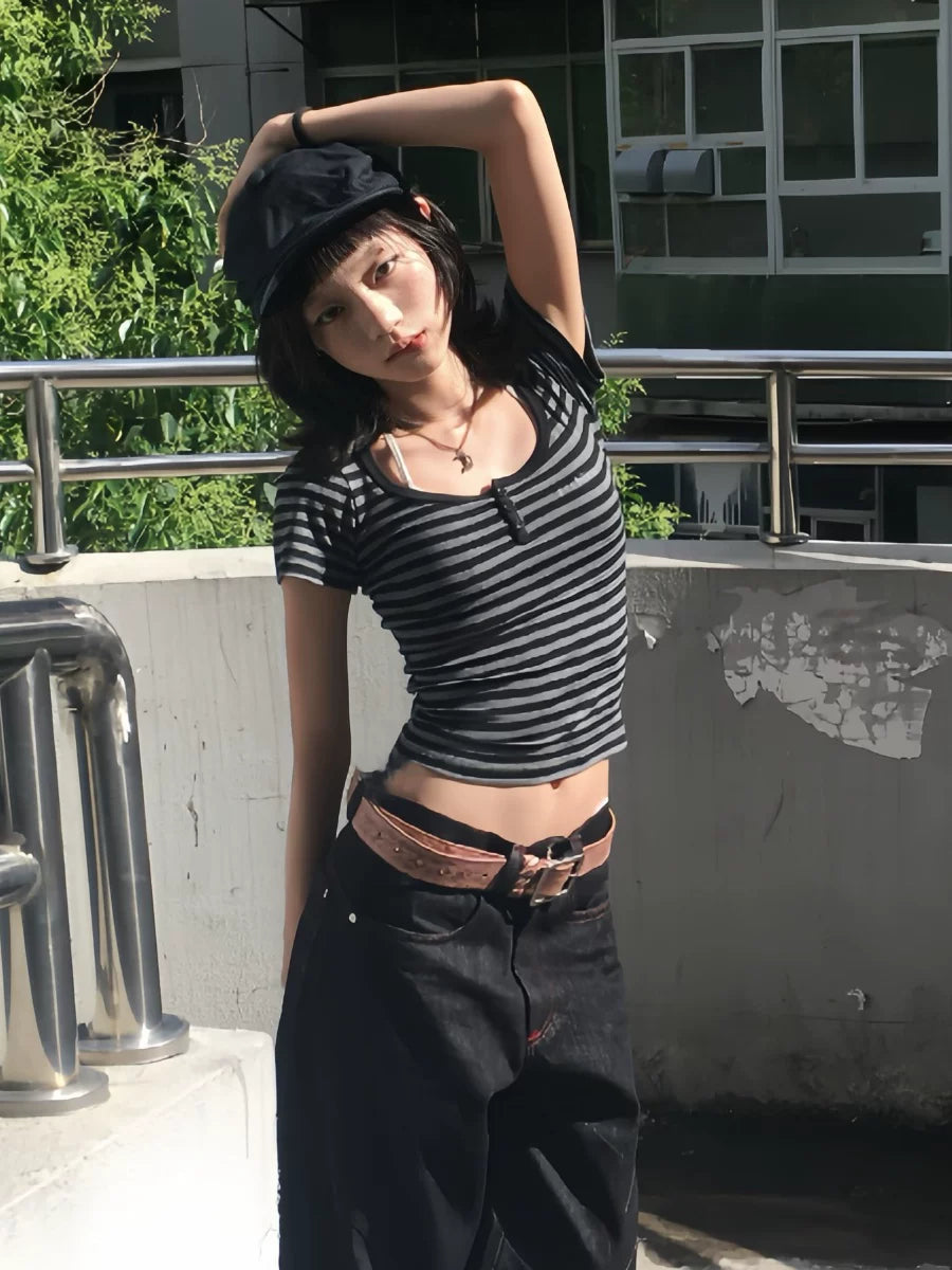 Shadow Stripe Henley Tee