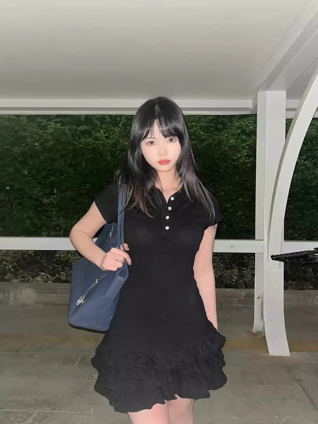 Noir Ruffle Polo Dress