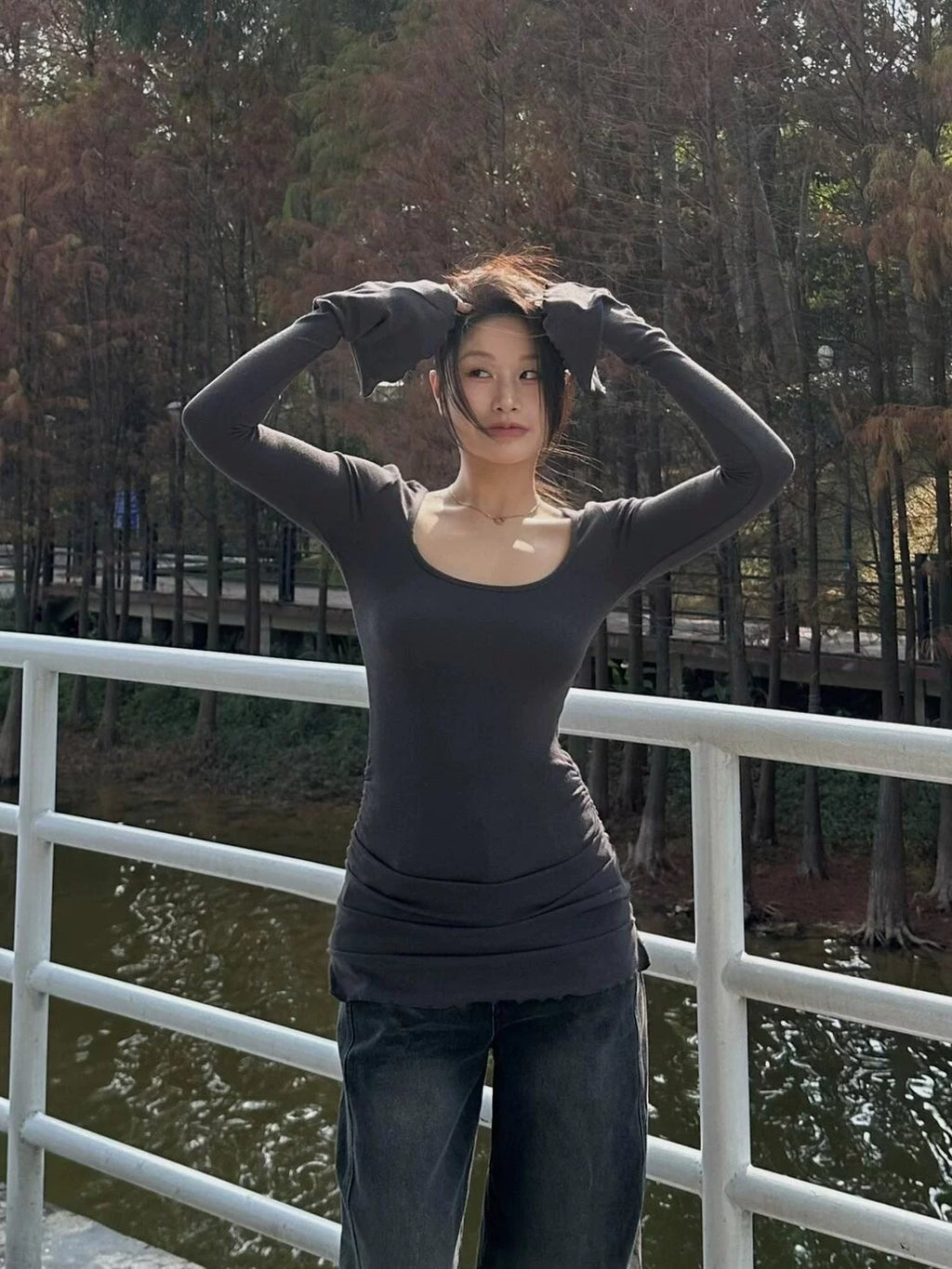 Ruched Bell Long Sleeve Top