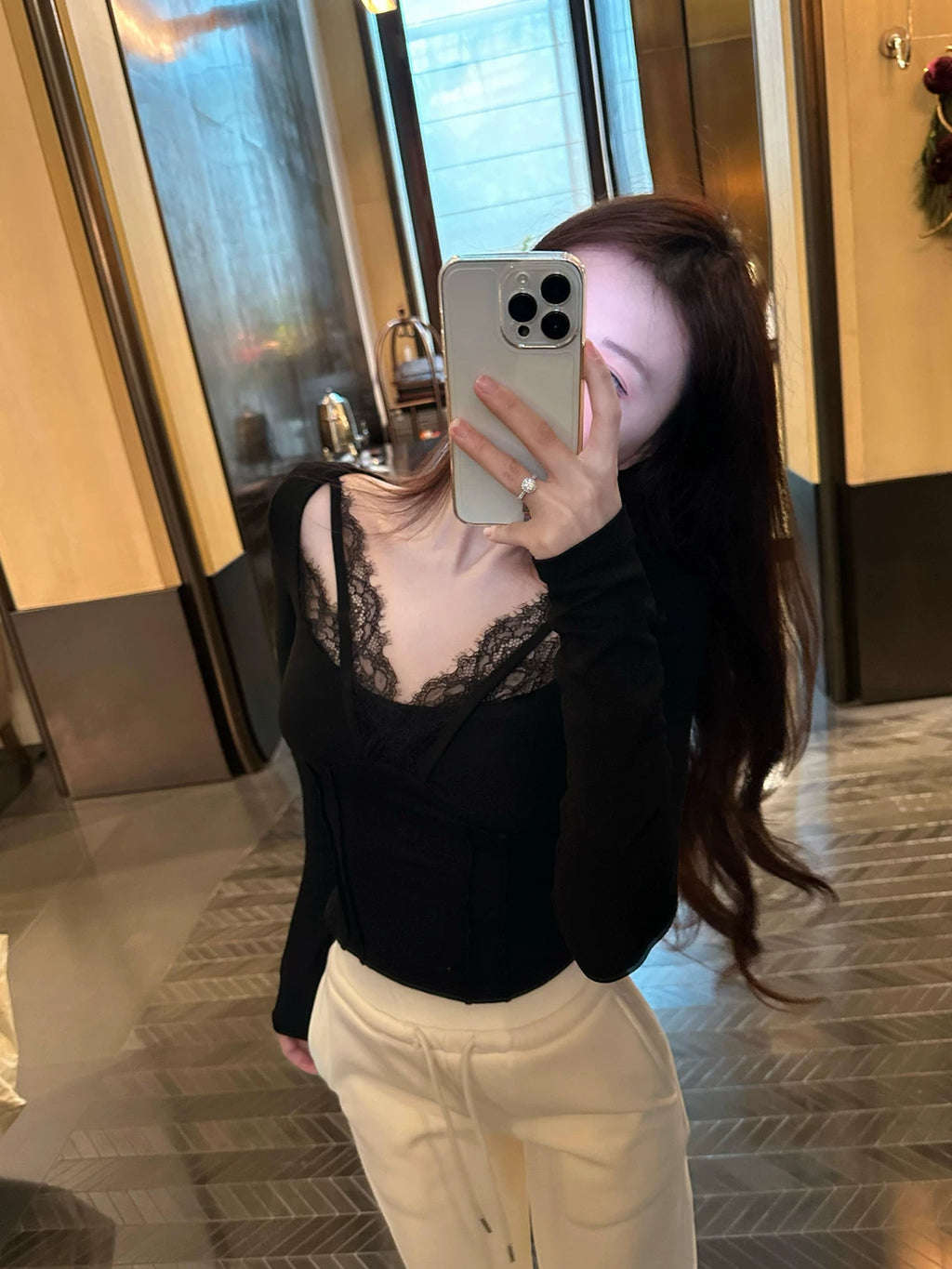 Lace Trim Long Sleeve Top