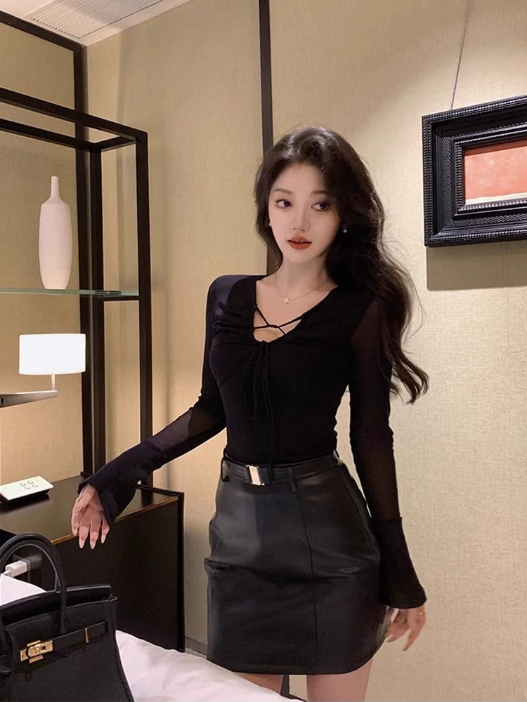 Noir Cross Mesh Top