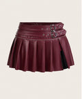 Burgundy Pleated Mini Skirt