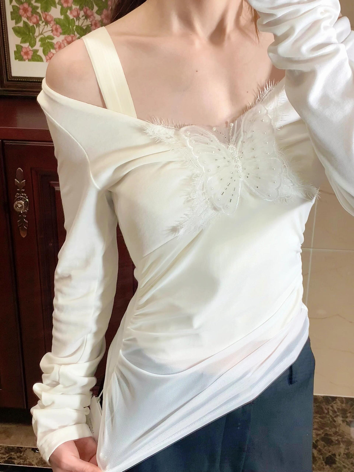 Butterfly Ruched Long Sleeve Top