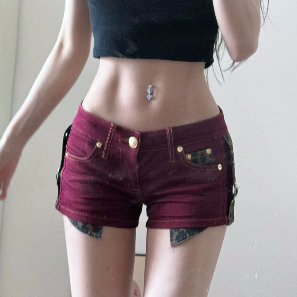Rise Buckle Denim Shorts