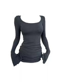 Ruched Bell Long Sleeve Top