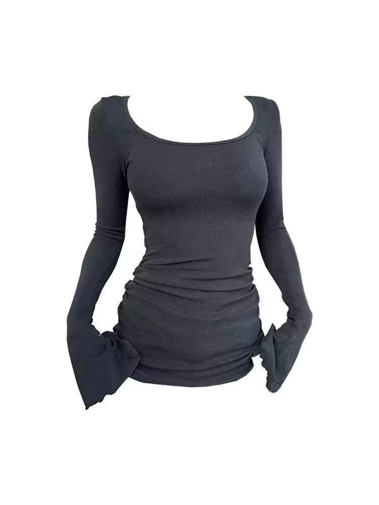 Ruched Bell Long Sleeve Top